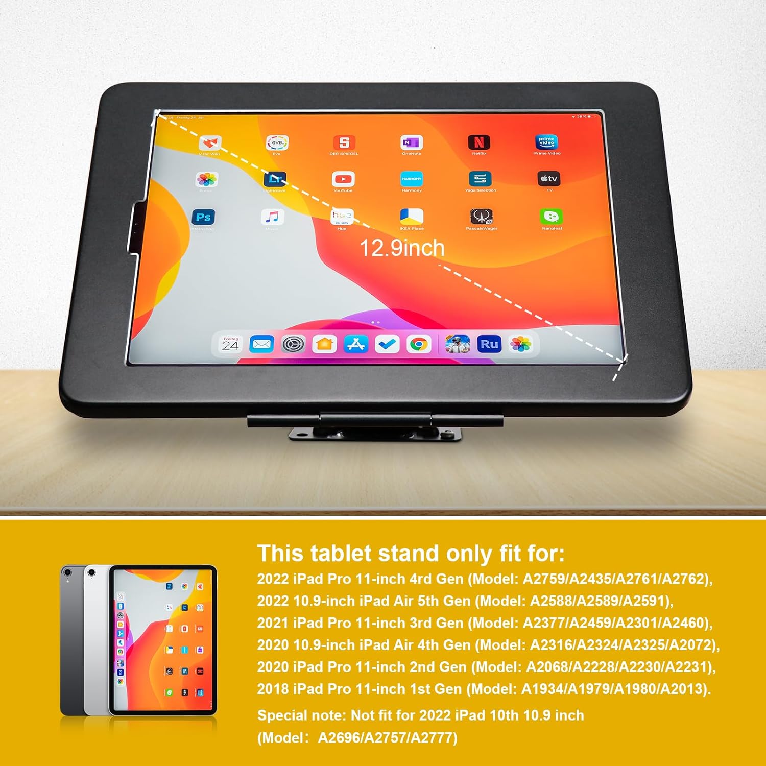 Wall Mount Anti-Theft Security Kiosk POS Stand Holder Enclosure for 2022 2021 2020 iPad Pro 11", 10.9" 2022 Air 5, 2020 Air 4, Flip & Rotate