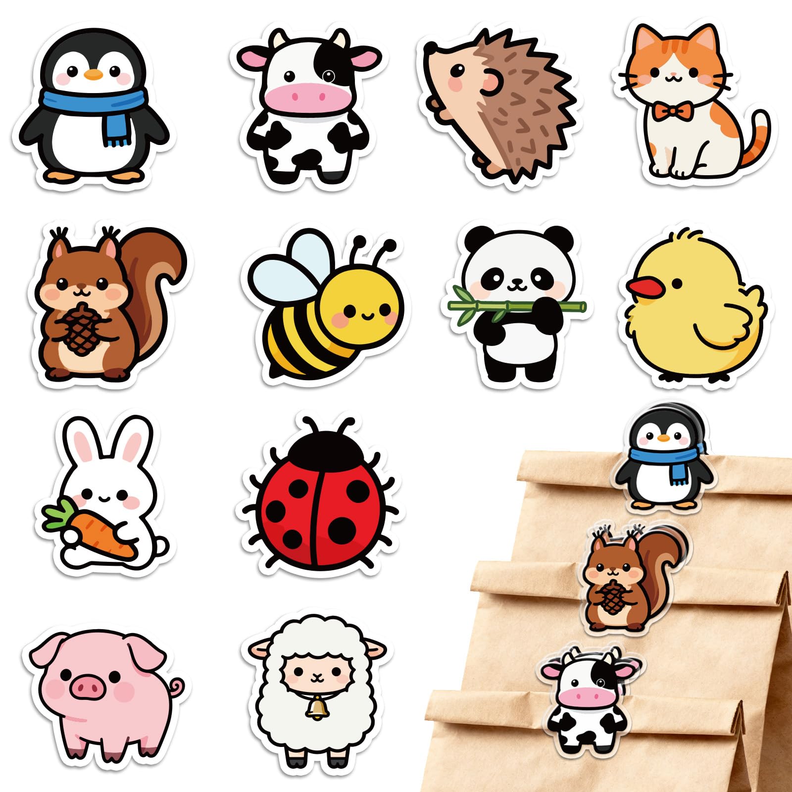 MAYJOYDIY 24Pcs 12 Styles Animal Shaped Bag Clips Sheep Panda Squirrel Penguin Bag Sealer Sealing Closures Cute Acrylic Chip Clips for Food Storage Funny Home Office Holders for Bread Snack Bags