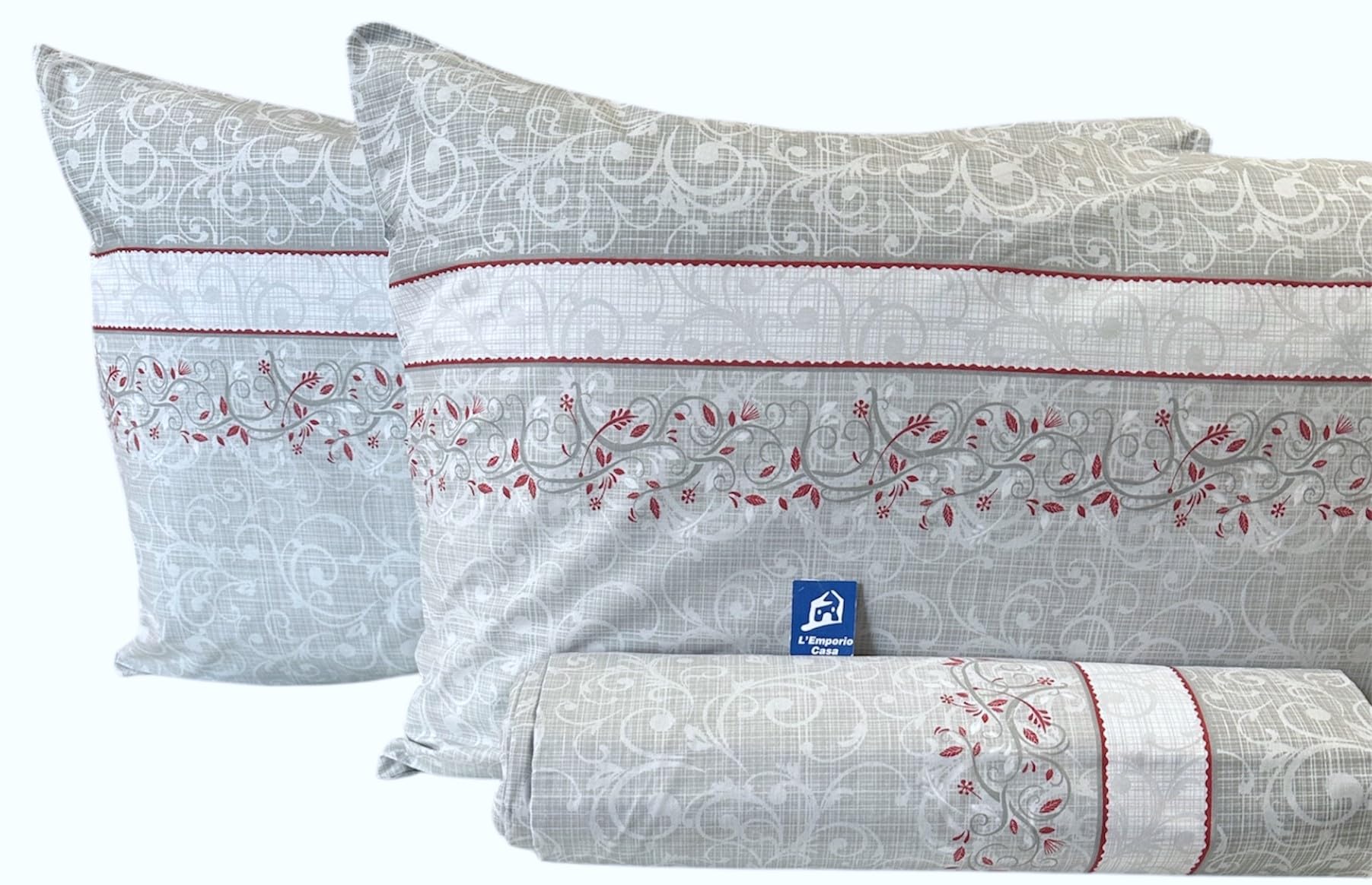 L'Emporio Casa Set Completo Lenzuola Matrimoniale Chloè, 100% Cotone Italiano, Effetto Setato (Drappo Grigio)