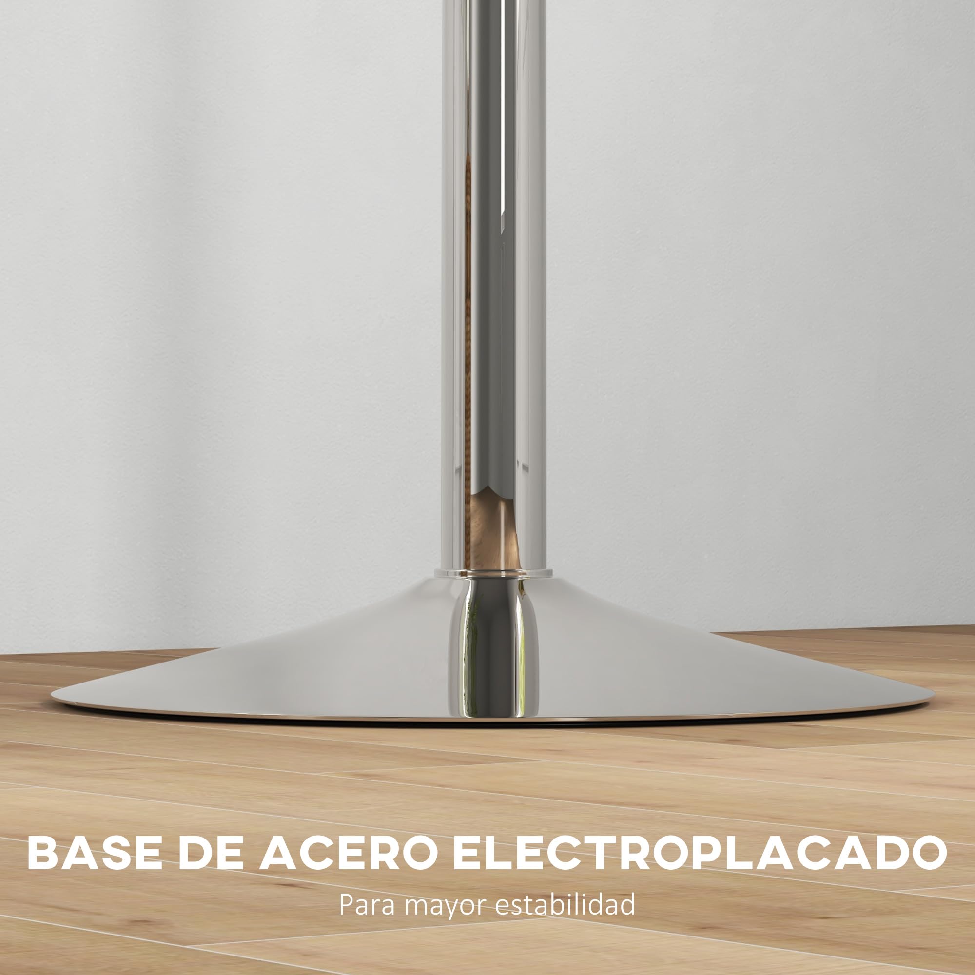 HOMCOM Mesa Alta Cocina, Mesa Alta Bar Redonda para 2 Personas, Altura Ajustable 69-91 cm, Tablero Giratorio 360°, Base de Acero, para Salón, Comedor, Cocina, 60x60x91 cm, Nogal
