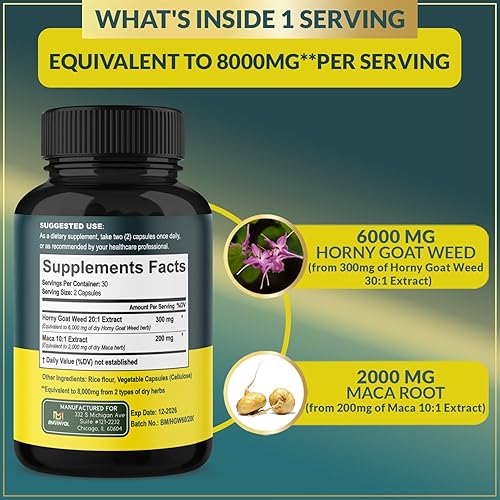 Miniatura 3 de BMVINVOL 6000mg Horny Goat Weed Plus 2000mg Suplemento de raíz de maca para hombres y mujeres - Apoya los niveles de energía, rendimiento