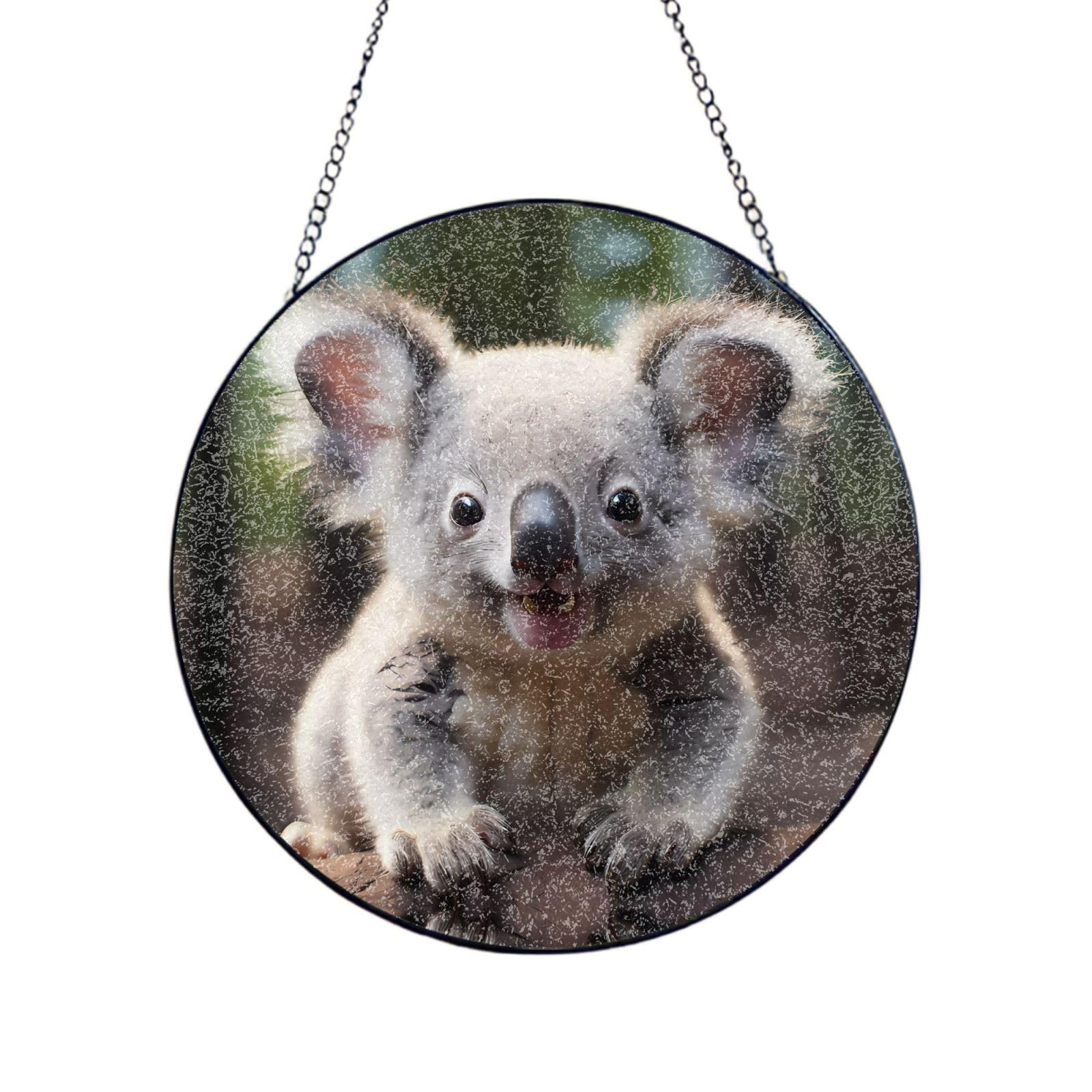 Cute Koala Stained Glass Sun Catcher for Window Garden Hanging Suncatchers Balcony Decor Gift 8in（20cm）