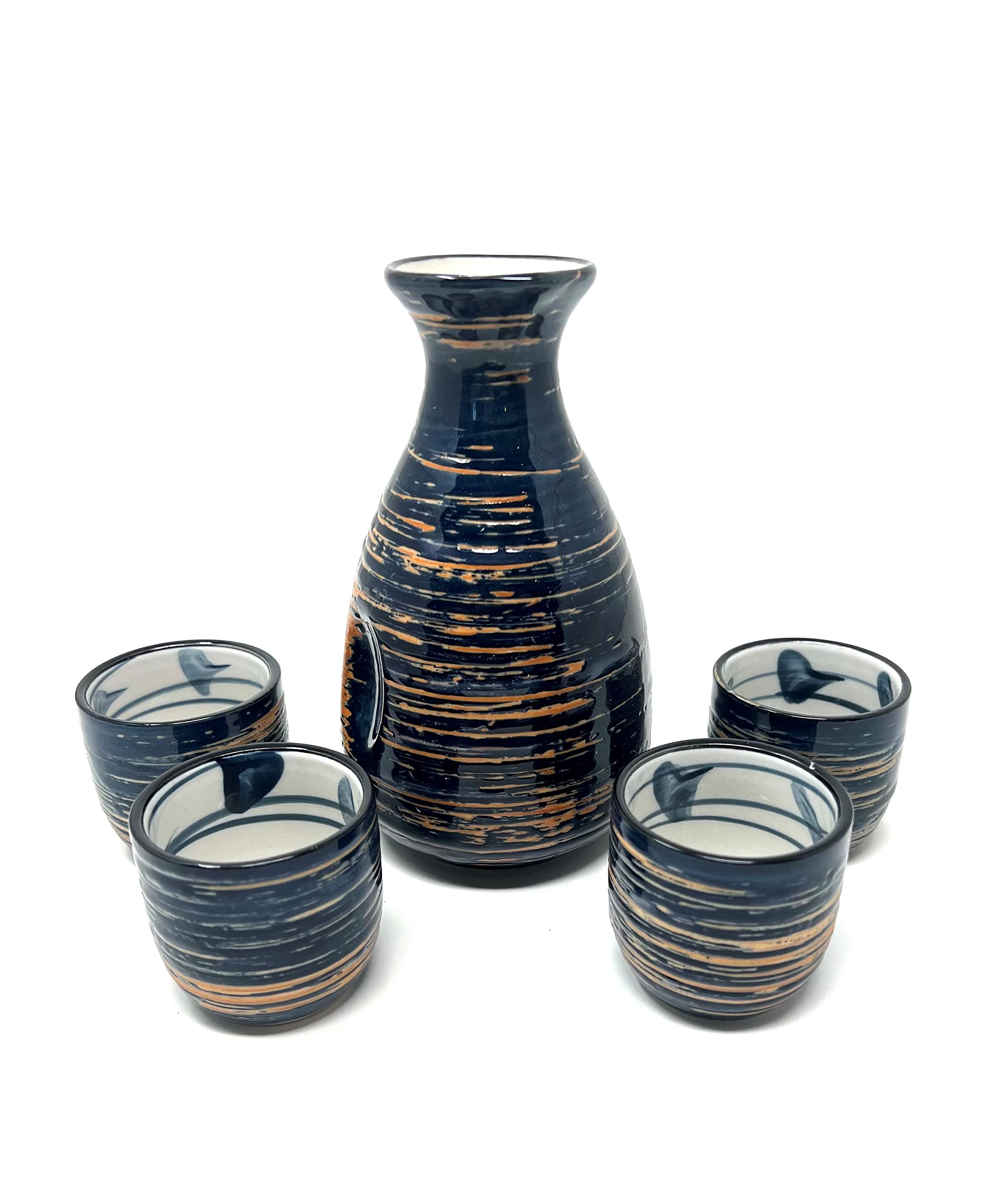 THY COLLECTIBLES5-Piece Ceramic Japanese Sake Set with 1 Carafe and 4 Cups (Blue & Orange)