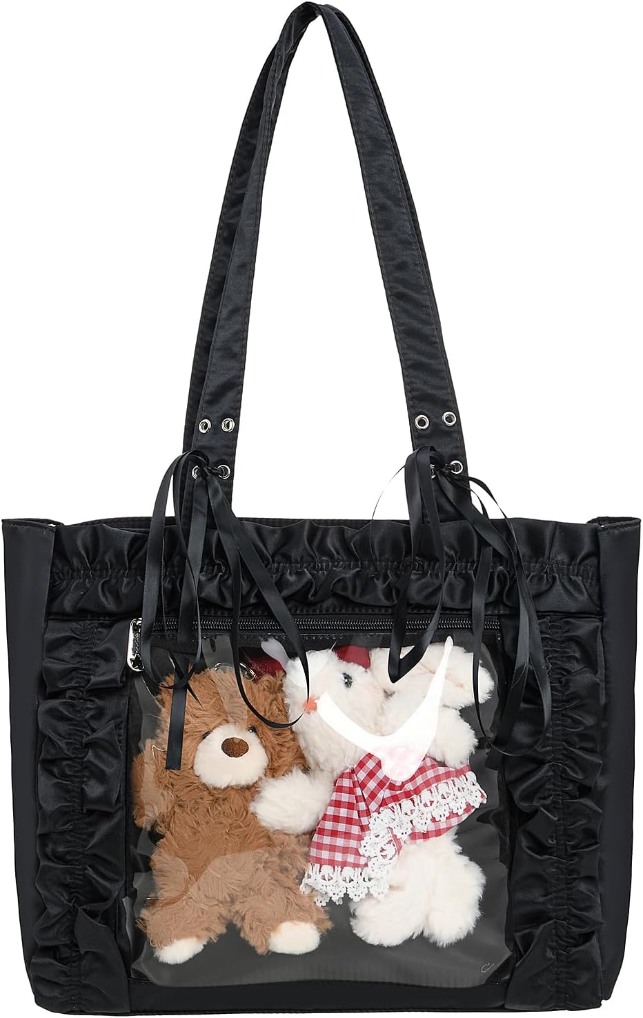 Womens Girls Tote Ita Bag Bowknot Wrinkled Edge Shoulder Bag Kawaii Purses and Handbags with Pin Display - Image 2