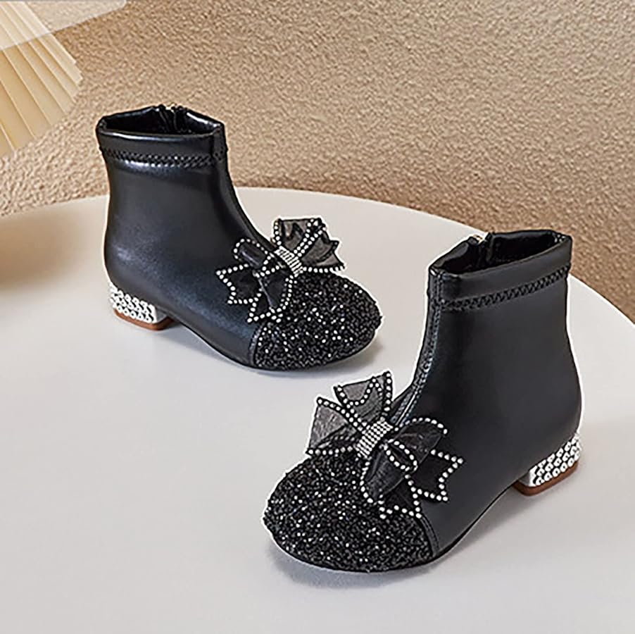 Amazon.com | Kids Bowknot Sequin Sparkly Ankle Boots for Girls Low