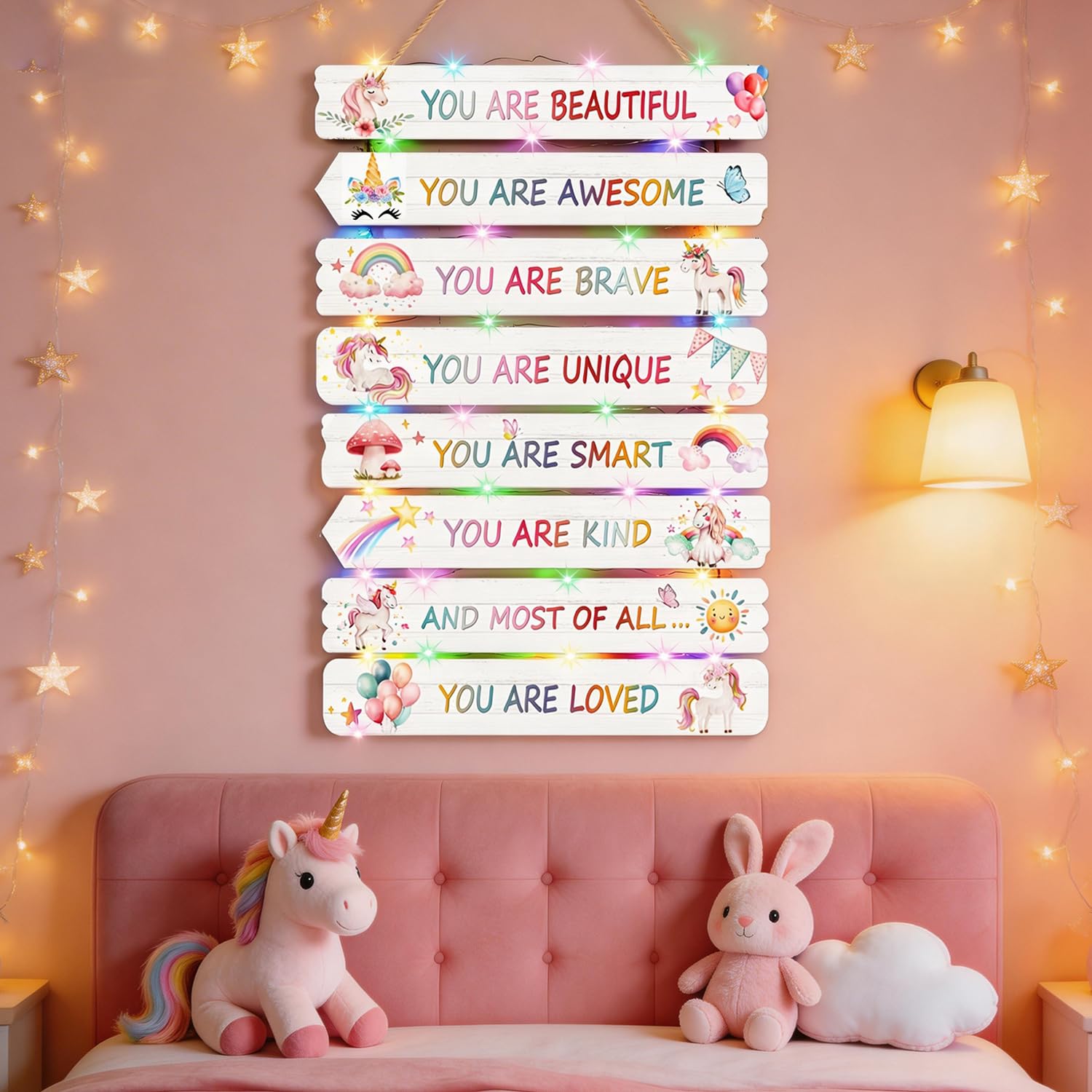 Licorne LED déco murale bois pour inspirer et rassurer votre fille la nuit