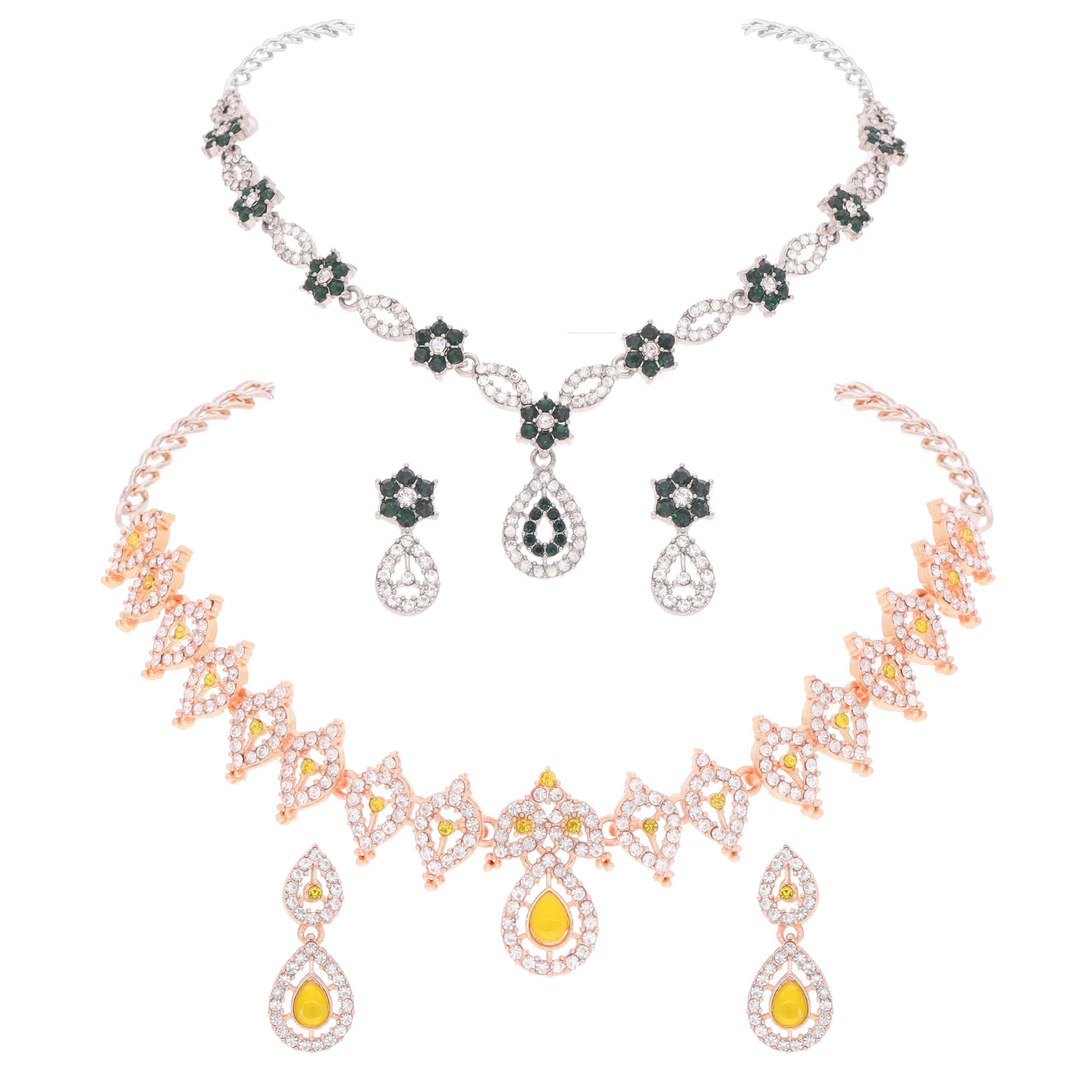 Brado Jewellery AD Stone Studded Rose Gold & Silver Polished With Yellow & Grey Choker Necklace Set with Matching Earrings For Woman & Girls (Yellow & Green) (B0D83Q46L2) Amazon Price History, Amazon Price Tracker