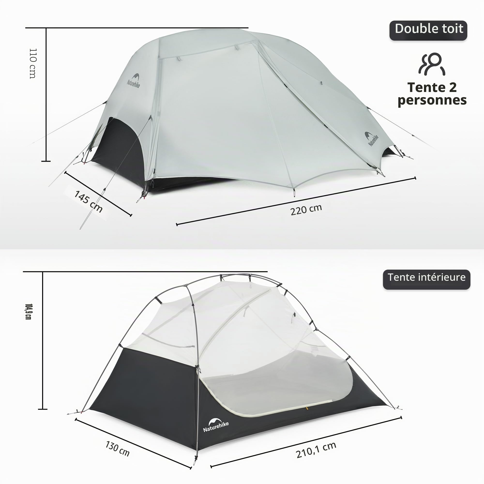 Naturehike UL Star River Tente de randonnée pour 2 personnes, double couche imperméable et légère, pour 2 personnes