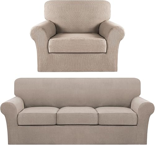 Turquoize Paquete de 2 fundas elásticas para silla, 4 piezas, fundas elásticas para sofá, fundas de cojín de asiento individuales, color arena