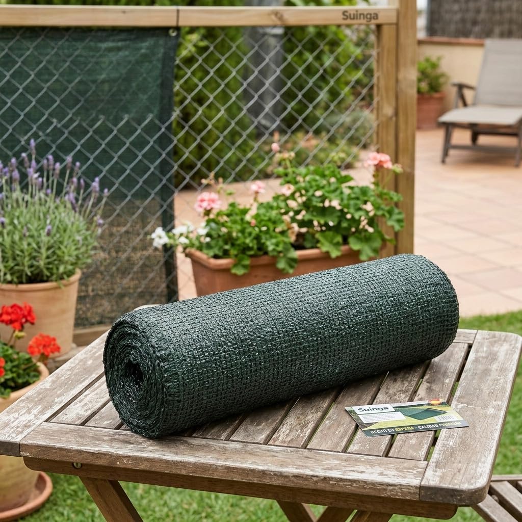 Suinga Malla de Sombreo Ocultacion 1 x 50 Metros Verde Oscuro | Ocultacion 100% para Terrazas, Jardines y Parcelas | Privacidad Total y Proteccion Solar Exterior