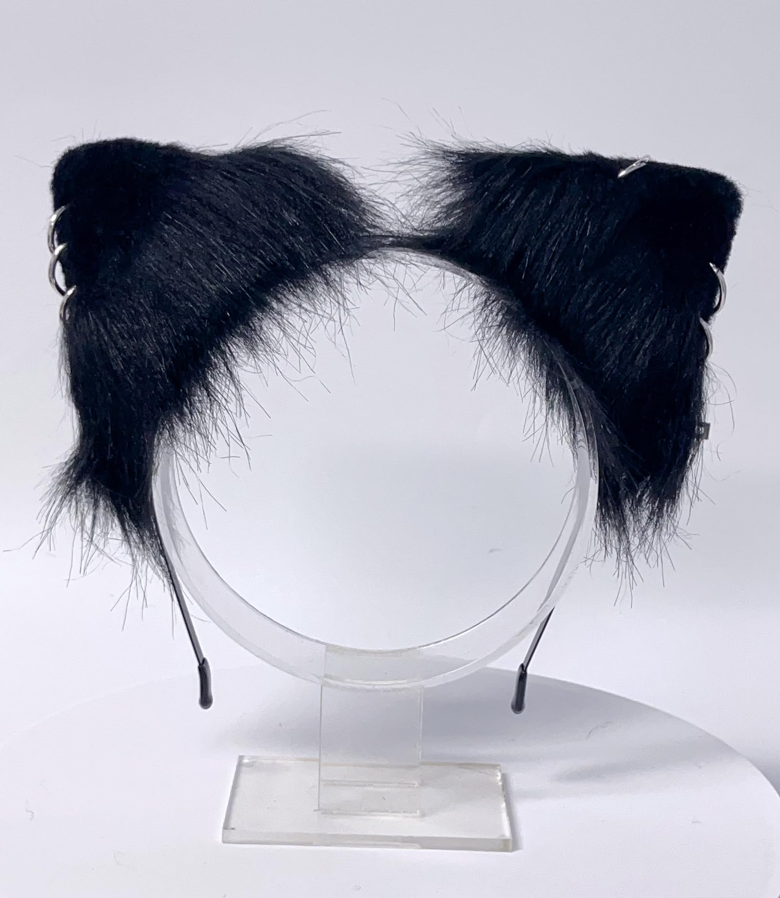 VIGVAN Cat Cosplay Ears Accessories Punk Gothic Cross Cat Ears Headbands Clips: Black