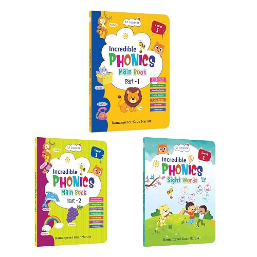 Oswaal Lil Legends Incredible Phonics Level 1 Main Book Part 1, Part 2 and Sight Words Book | Set of 3 for Age 3-5 Years | Letter Sounds, High Frequency Words and Fun Activities | For Nursery/LKG/
