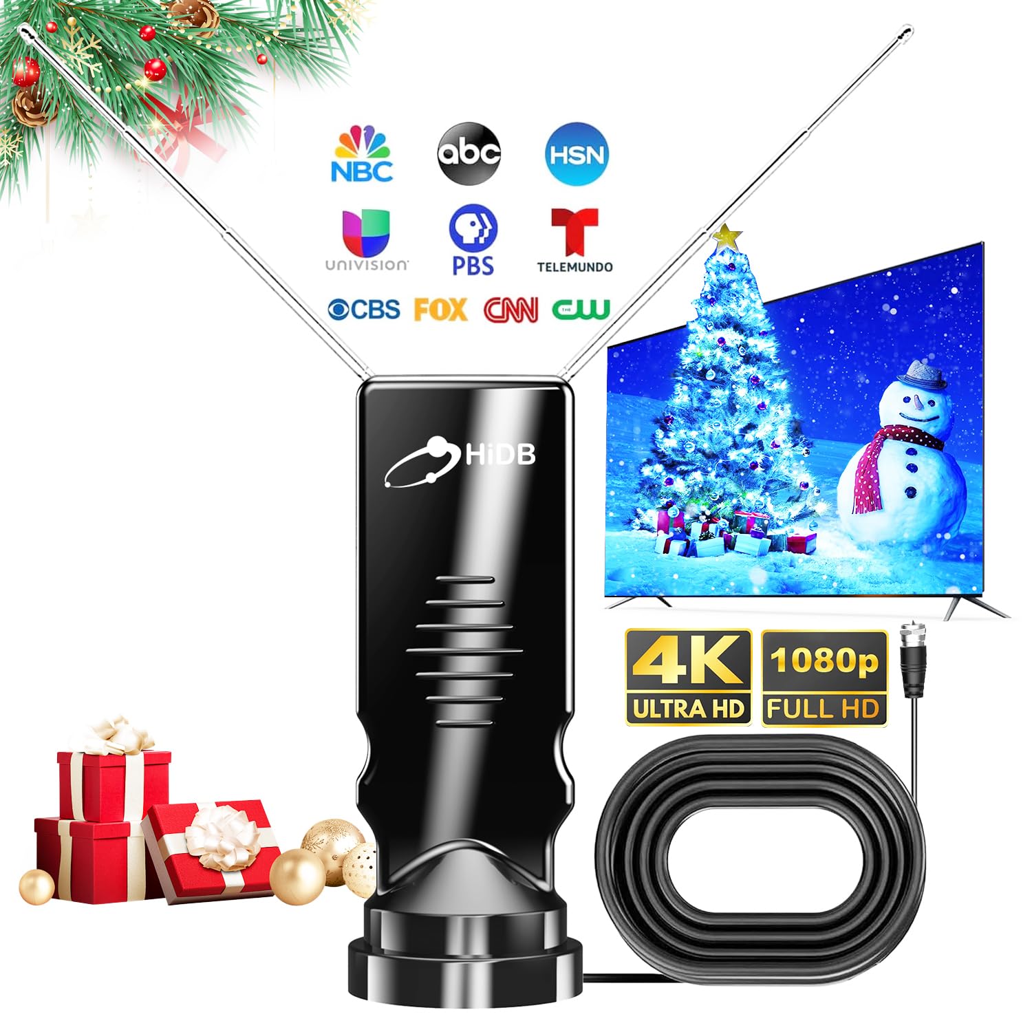 Indoor TV Antenna - Ultra HD 4K 1080p Digital TV Antennas for Local Channels Enhanced Rabbit Ear Design
