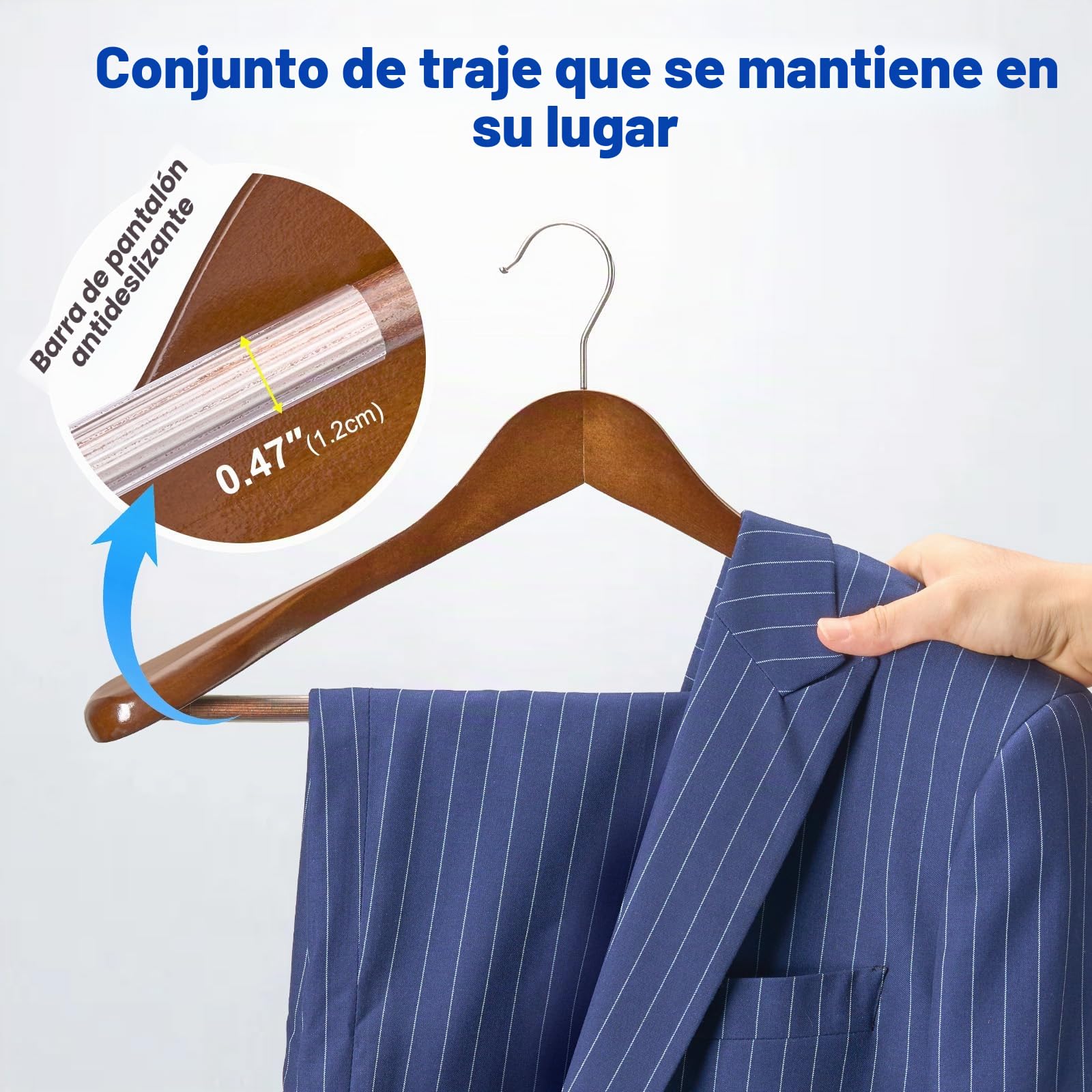 HOUSE DAY Perchas de madera con hombros anchos, perchas para trajes con barra antideslizante para pantalones, acabado suave, gancho giratorio de 360°, perchas de madera maciza para vestidos, chaquetas