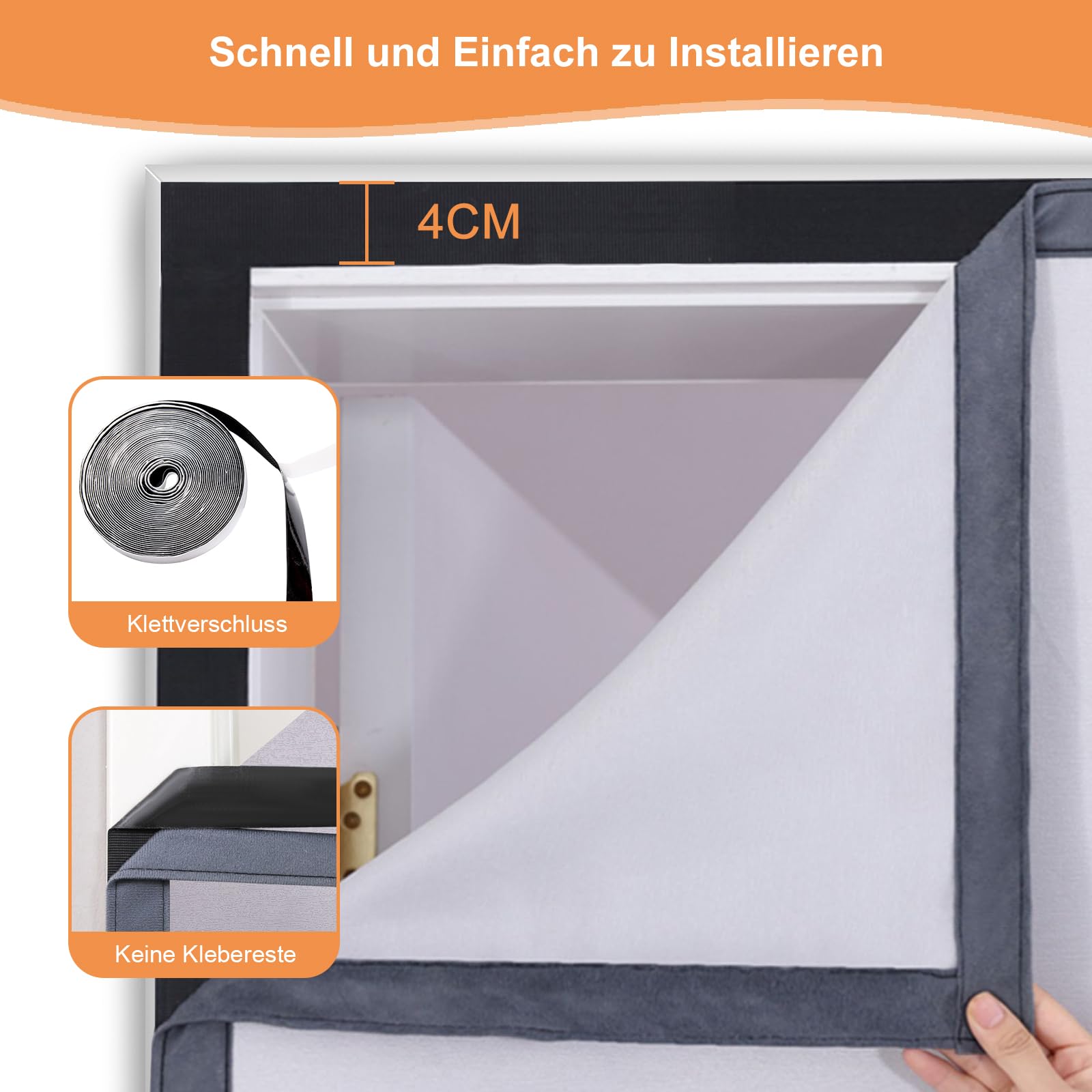 Magnet Thermovorhang Tür 120x220cm, Full Frame Klettverschluss Verdunklungsvorhänge Automatischer Verschluss Magnetische Adsorption, für Haustür Wohnzimmer- Hellgrau