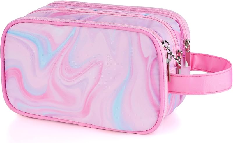 Necessaire rosa Vipdeal com zíper e alça para pendurar, 20,83 x 12,95 x 3,25 cm
