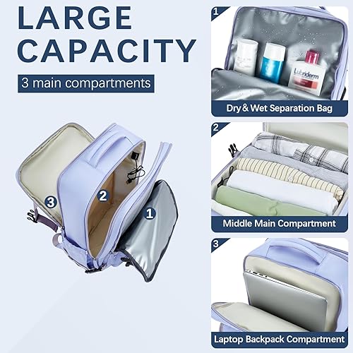 Miniatura 3 de BOSTANTEN Mochila de viaje para mujer, mochila de transporte aprobada por vuelo, mochila para laptop de 15.6 pulgadas, bolsa grande y ligera para