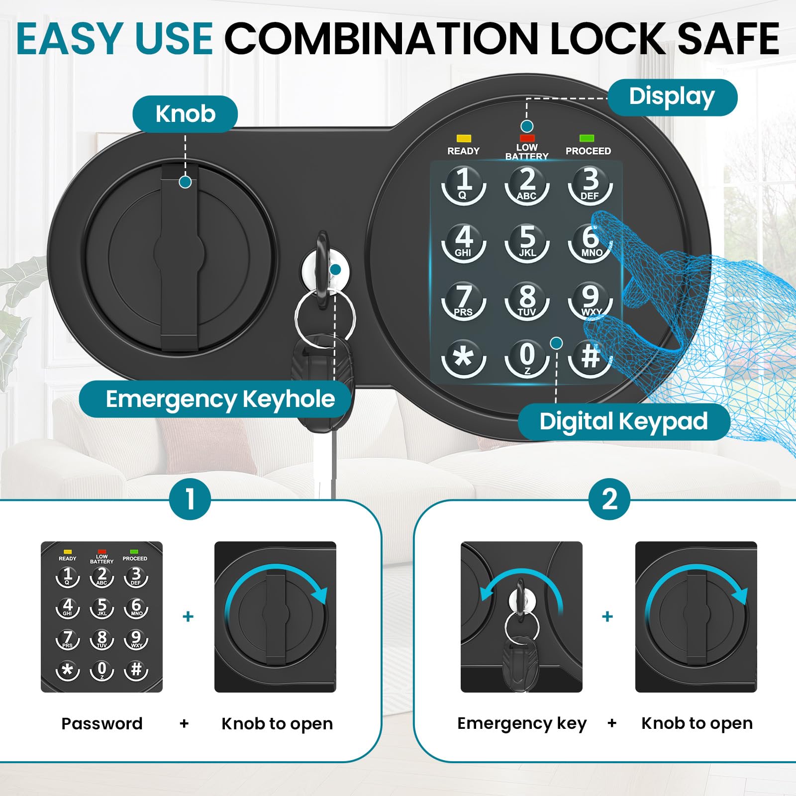 Mitlvge 1.2 CU Ft Home Safe Ignífugo Impermeable, Pequeña Caja Fuerte Ignífuga con Bolsa De Dinero Ignífuga, Teclado Programable Y Repisa Extraíble, Caja Fuerte Digital De Seguridad para Dinero Domé