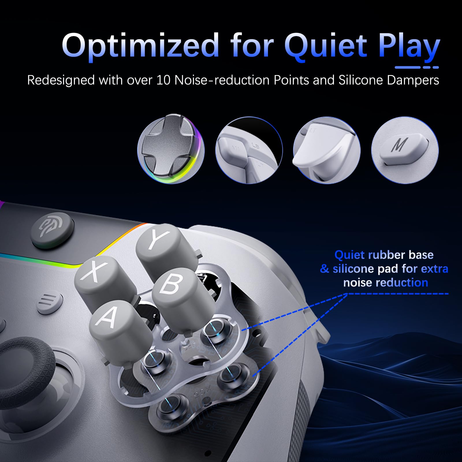 AKNES EasySMX X05Pro Mando para PC/Switch/Android/iOS, Botones de Juego Silenciosos, Joysticks de efecto Hall, Gatillos Hall de Doble Etapa, 2 Botones Programables, Frecuencia de Sondeo 1000Hz(Blanco)