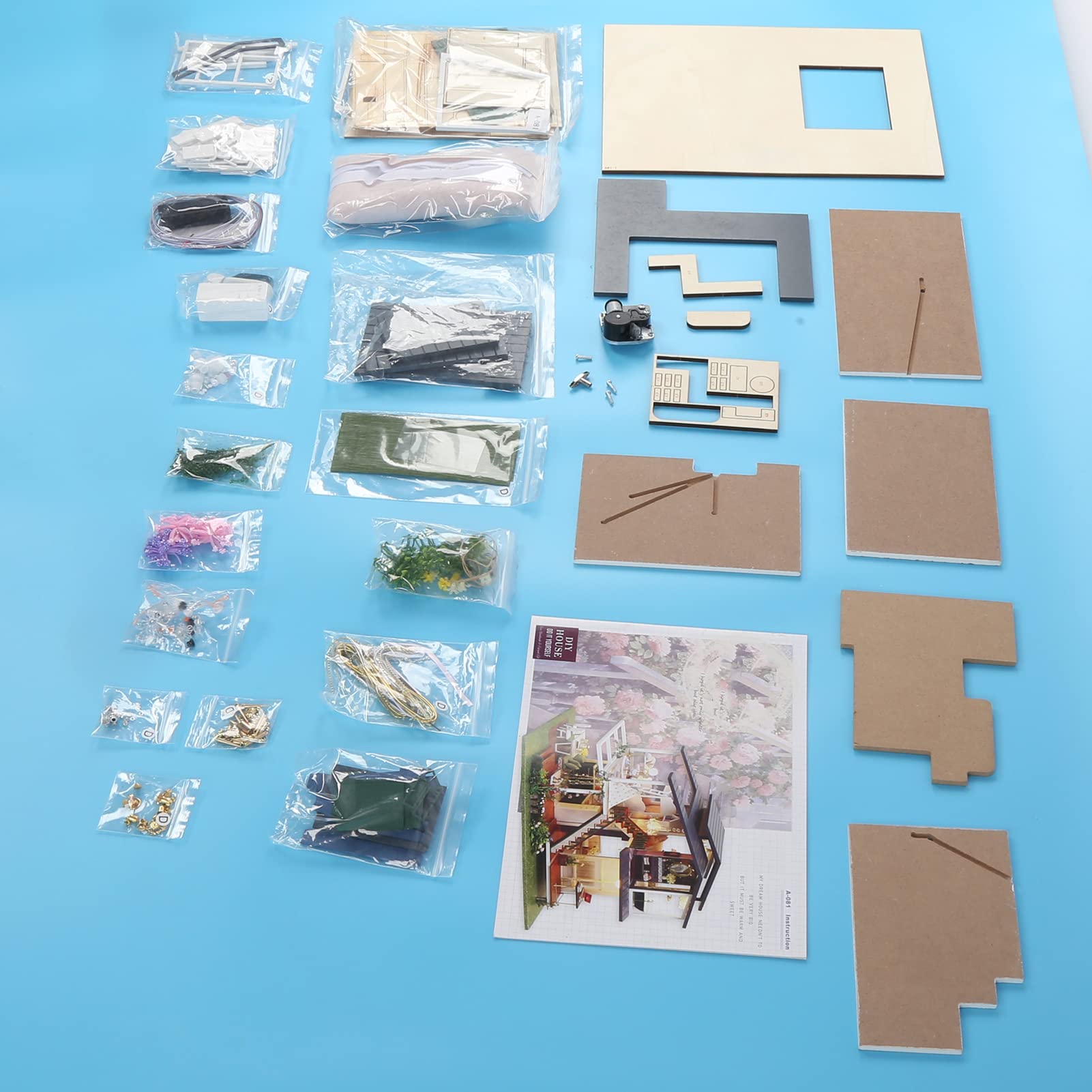 BRRNOO Miniaturowy Romantyczny Drewniany Domek dla Lalek Ogrodowych 3D Zestaw Upominkowy z Oświetleniem LED do Ekspozycji w Domu i Kolekcji