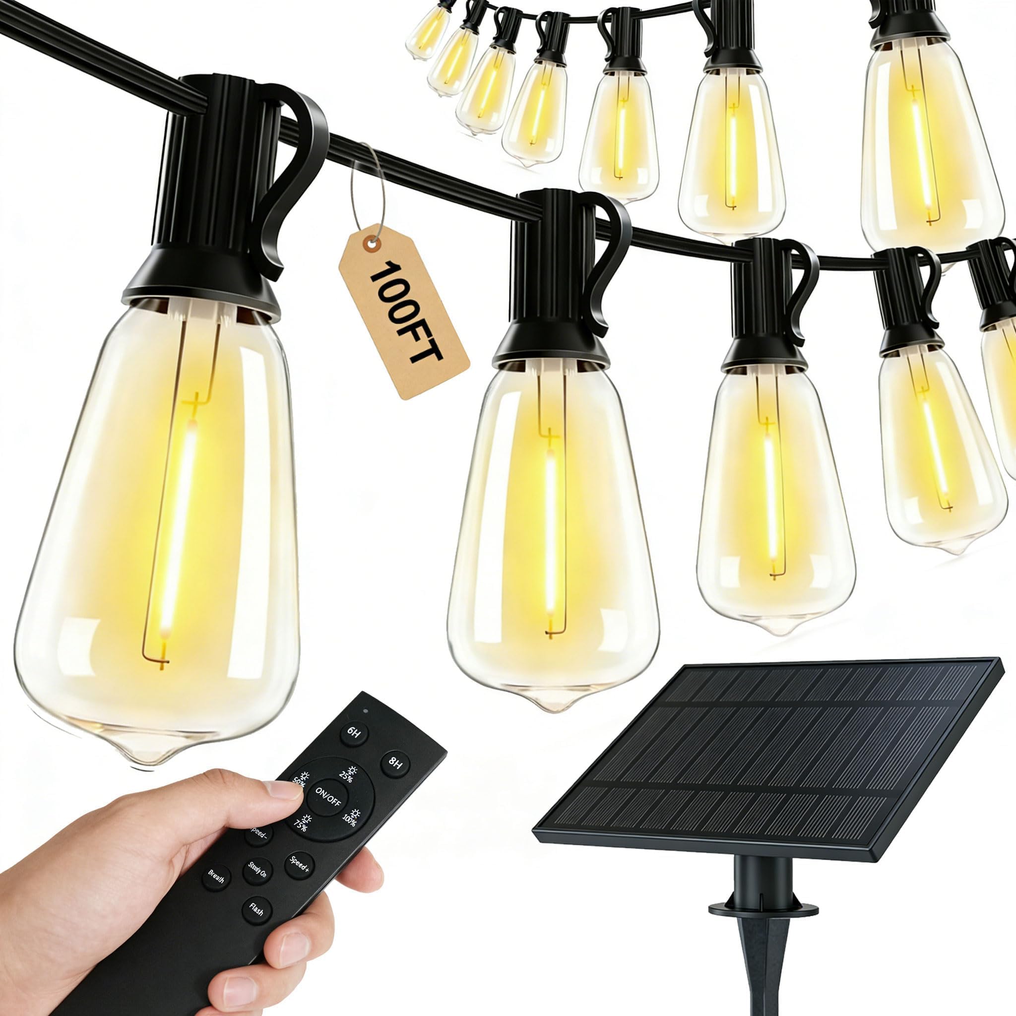 TW SHINE 100 FT Solar String Lights