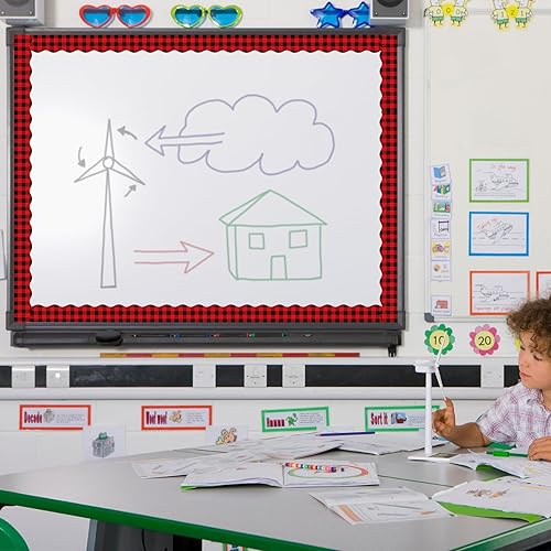 Miniatura 4 de Whaline 24 calcomanías magnéticas para tablero de anuncios de Navidad, color rojo y negro, a cuadros, para aula, Navidad, escuela, oficina, fiesta,