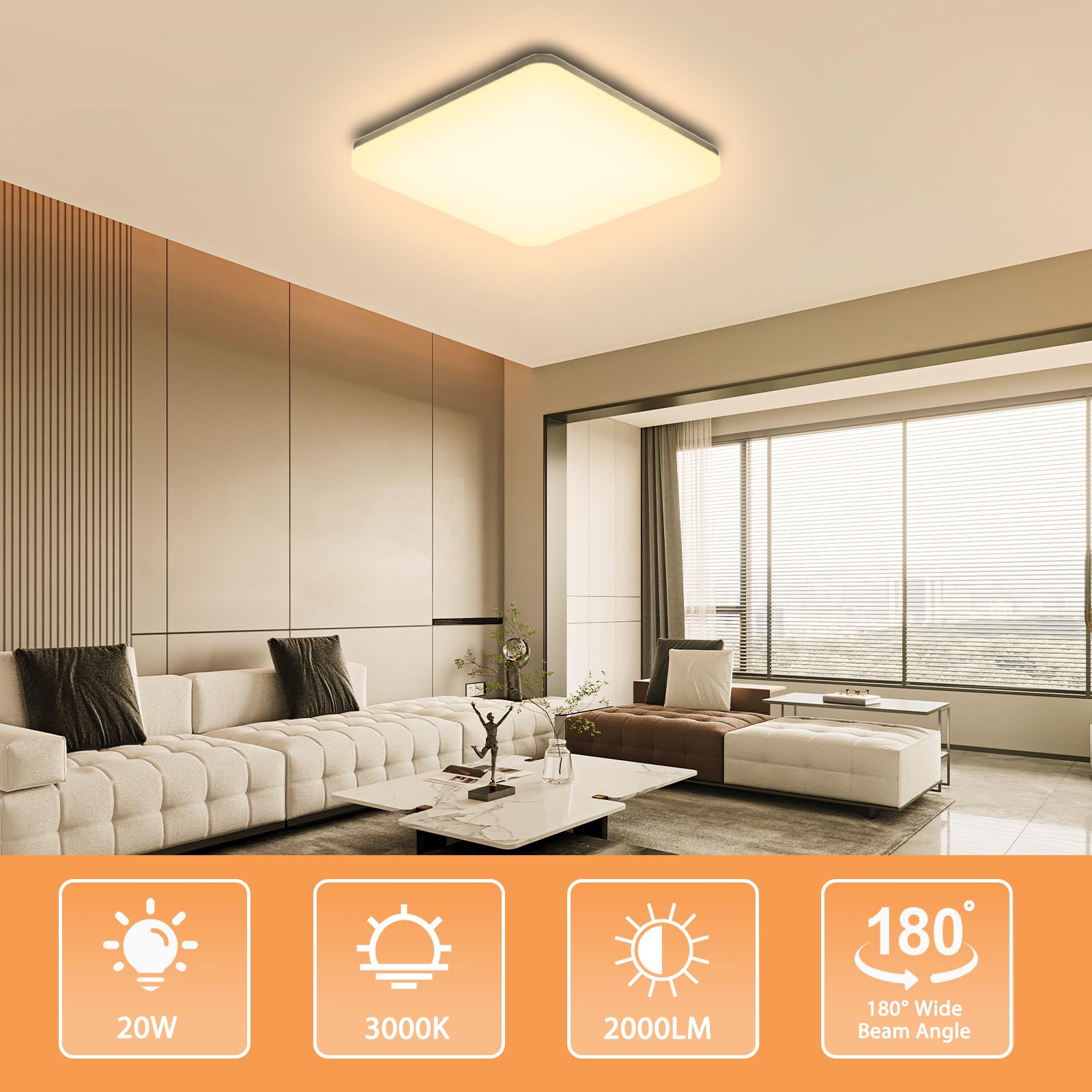 Plafoniera LED Soffitto Quadrata 20W, Lampada da Soffitto Moderno 3000K 2000LM Plafoniera Bagno IP44 Impermeabile Lampadario LED Luce Soffitto per Ufficio, Camera da Letto, Cucina, Soggiorno, Balcone