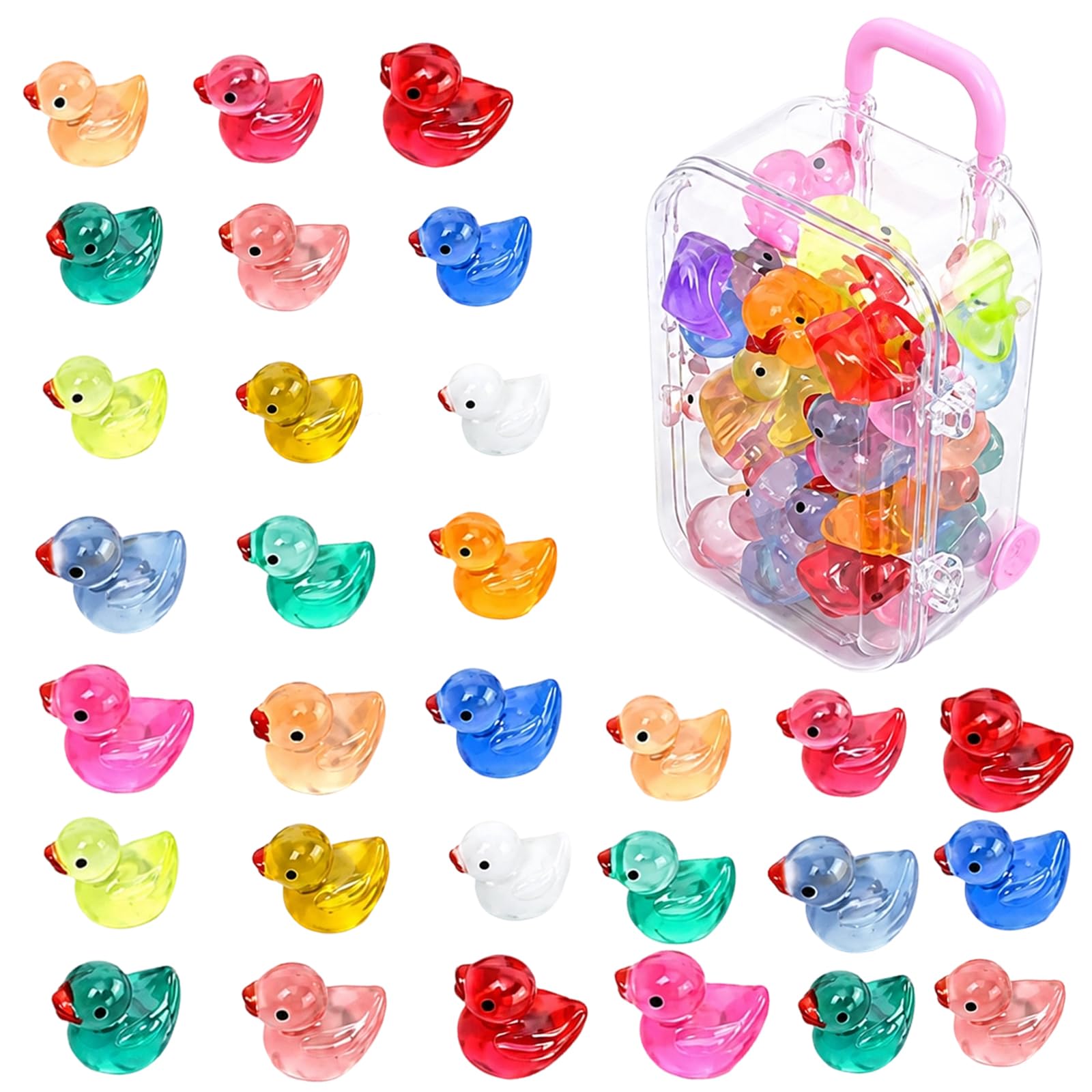 Luminous Mini Resin Ducks, 30 Pack Mixed Resin Animal Figurines with Portable Storage Case, Miniature Ornaments for Garden, Aquarium, Dollhouse & DIY Craft Projects