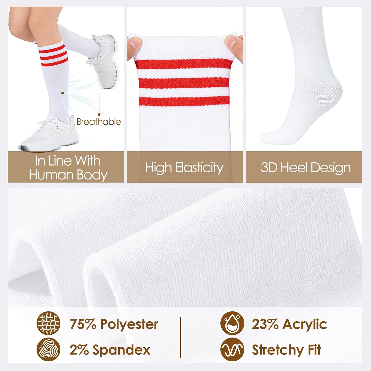 American Trends Womens Athletic Knee High Socks Outdoor Sport Thigh High Stockings Casual Stripes Tube Socks