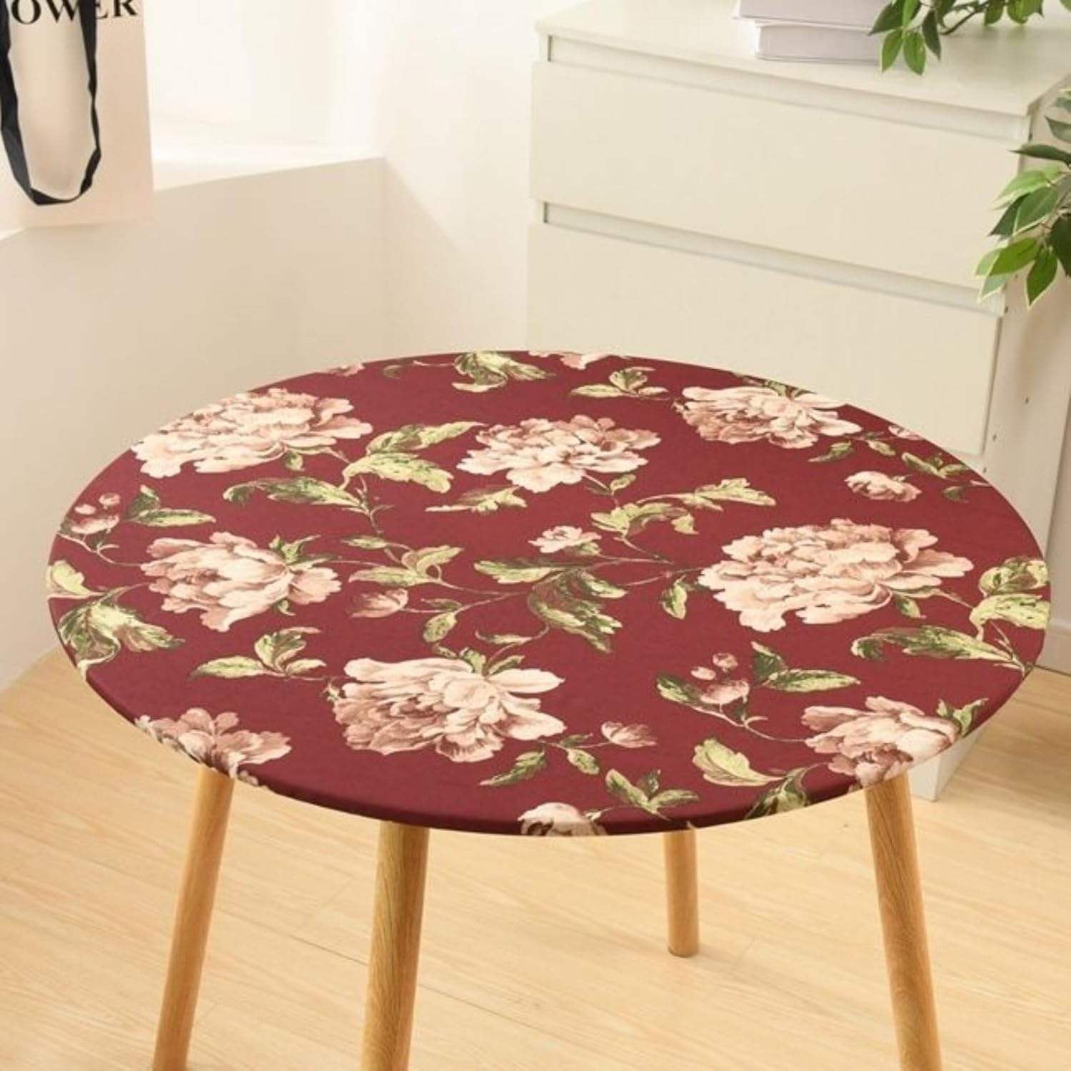 Waterproof Round Tablecloth Fitted, Small Table Cover Vinyl Table Cloth Non-Slip 24-27in Patio Table Protector for Indoor Outdoor Kitchen Dining Room (C,24-27.5in)
