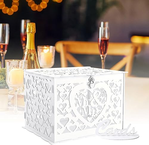 Miniatura 6 de Ywlake Soporte para caja de dinero de boda con letrero, gran madera rústica, sobre de madera, cajas de regalo para tarjetas postales con ranura para