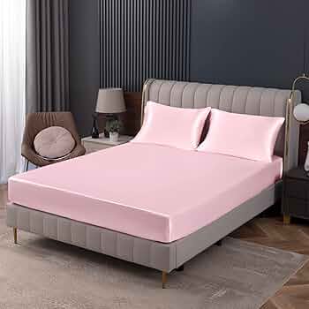 Homiest Blush Pink Satin Fitted Sheet Queen Size, Deep Pocket, Luxury & Ultra Soft Bedding