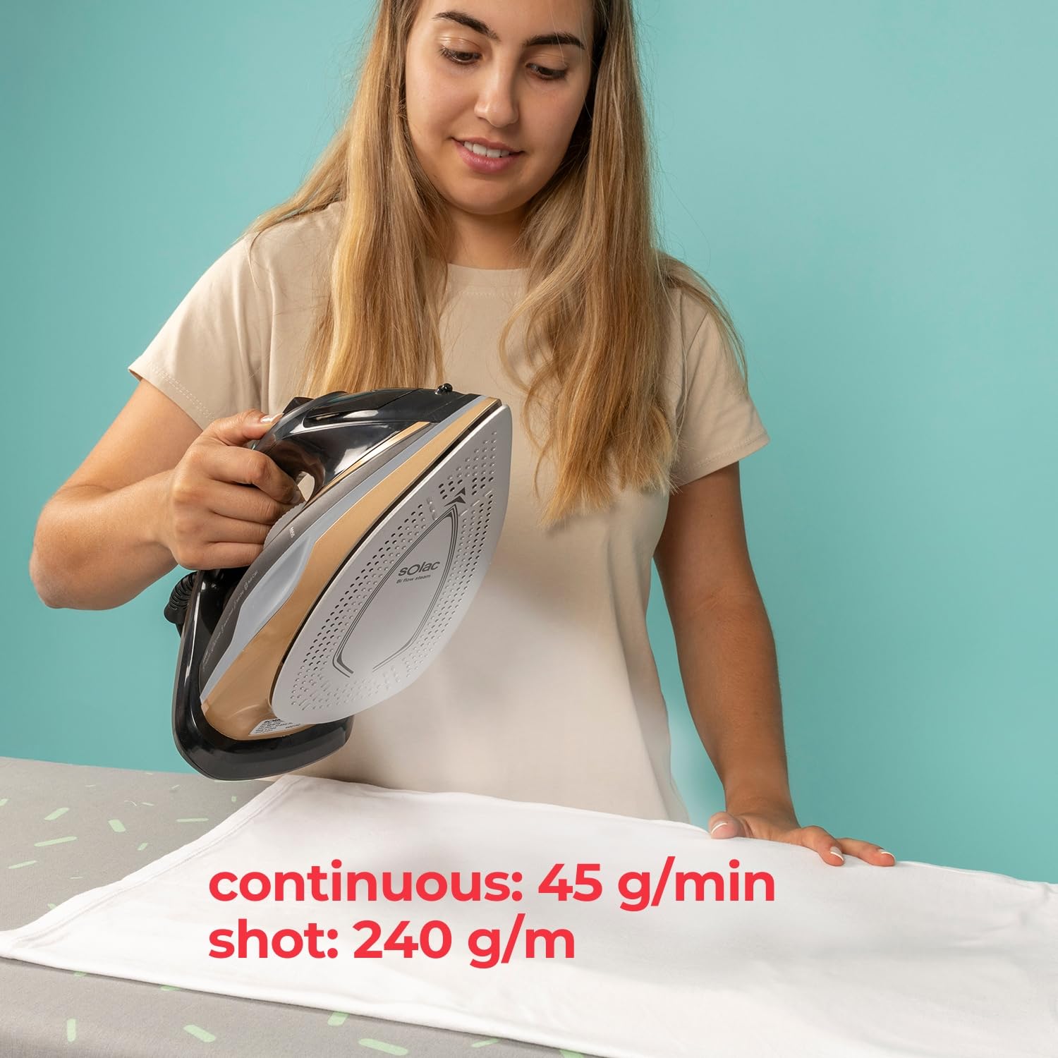 Solac – Plancha ropa Optima Shine 3200W | Suela Bi-Flow Steam | Golpe vapor 240g/min | Vapor Continuo 45g/min | Rápido calentamiento 30s | Antical | Antigoteo | Autolimpieza