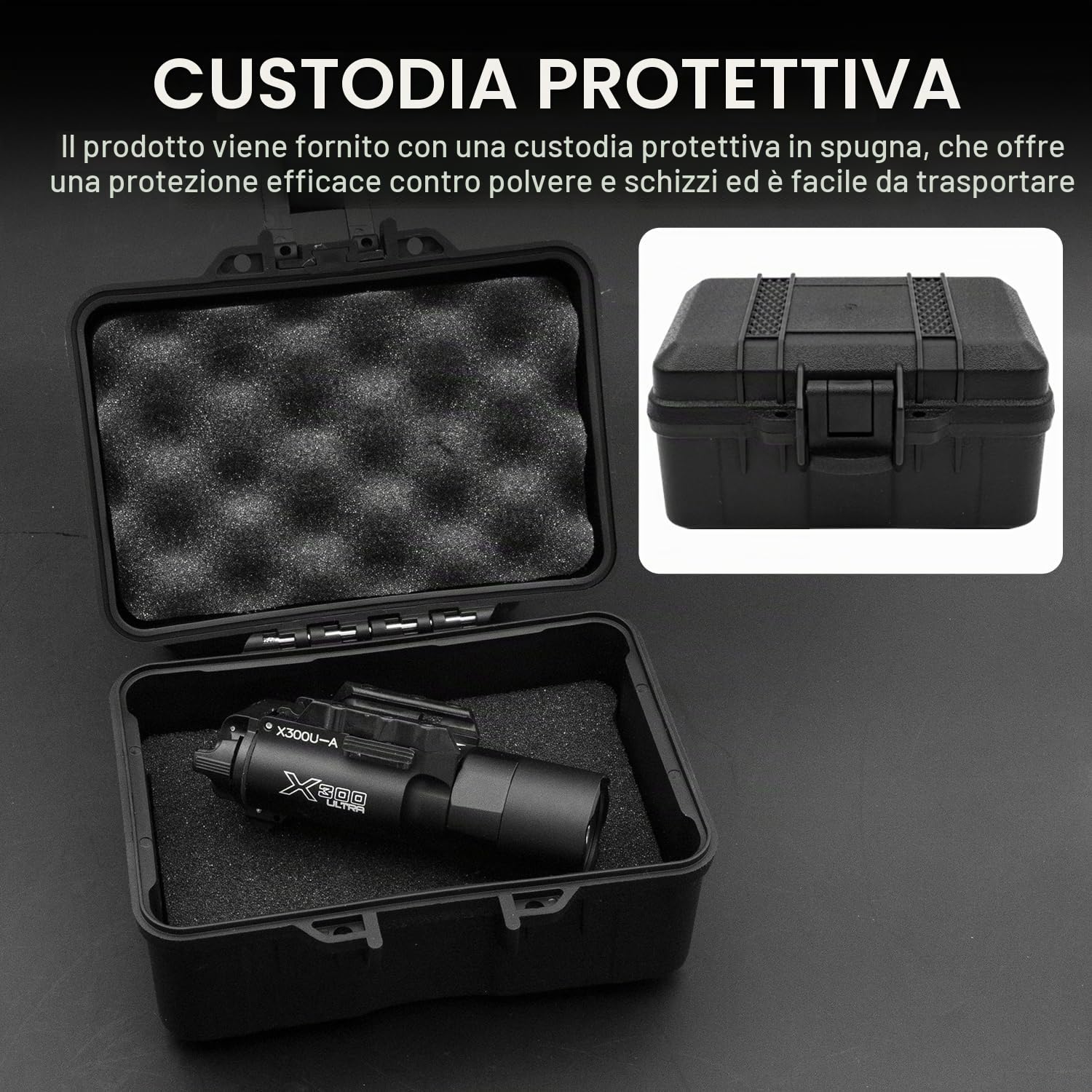 Zhongren X300 - Torcia tattica per softair, 800 lumen, 2 modalità, luce costante/momentanea, colore: Nero