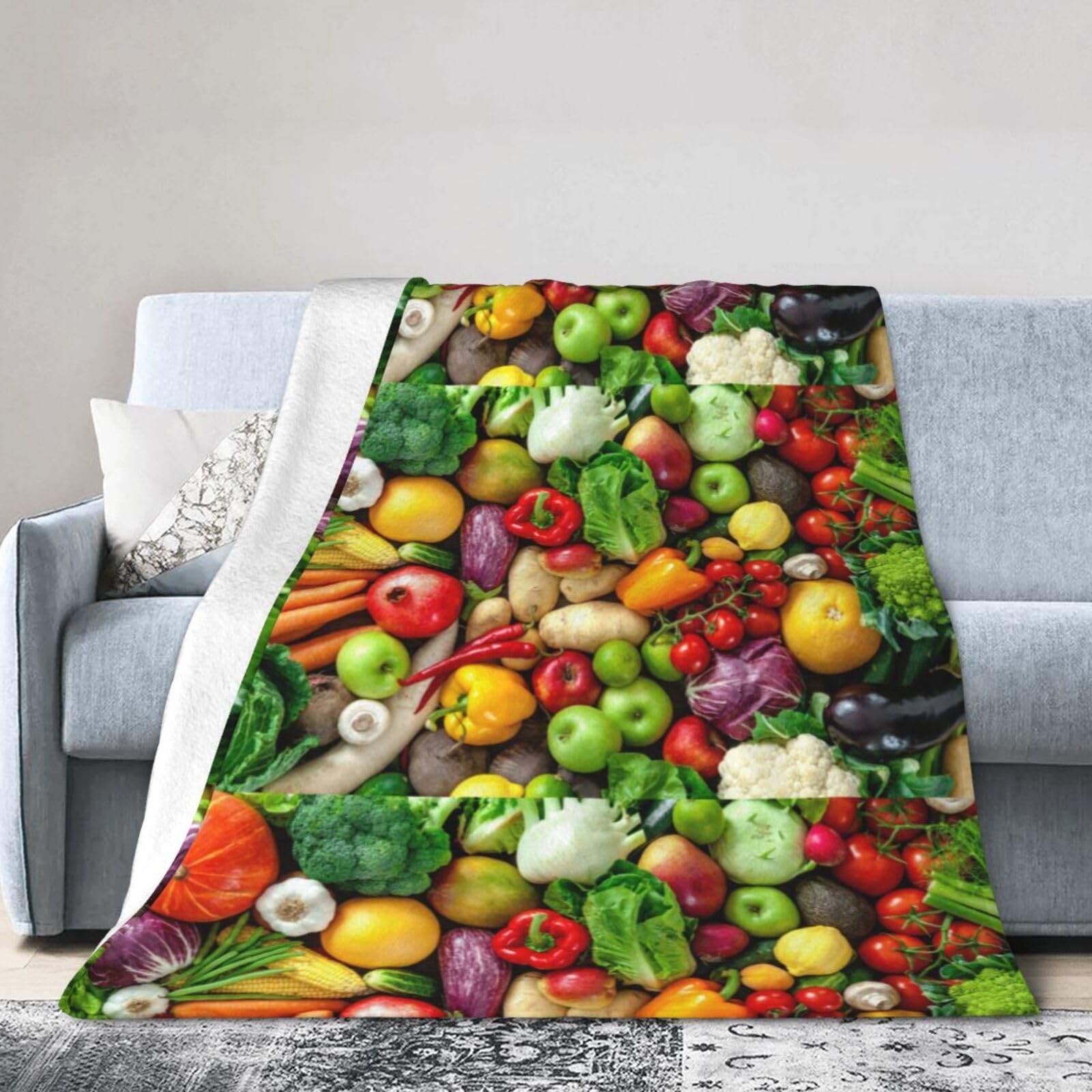 Couverture en flanelle pour canapé et soirées cocooning motif légumes