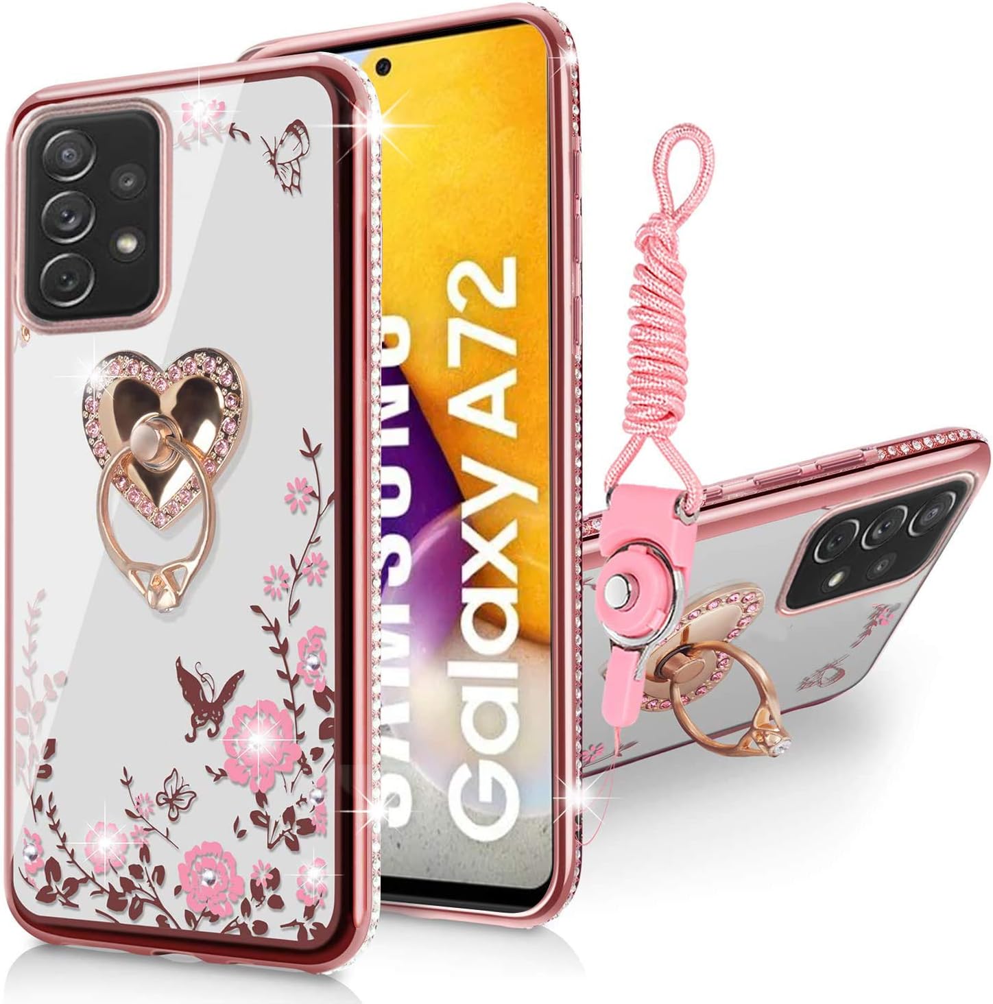 Samsung Galaxy A72 5g Case Glitter Crystal Butterfly Heart Floral Slim 