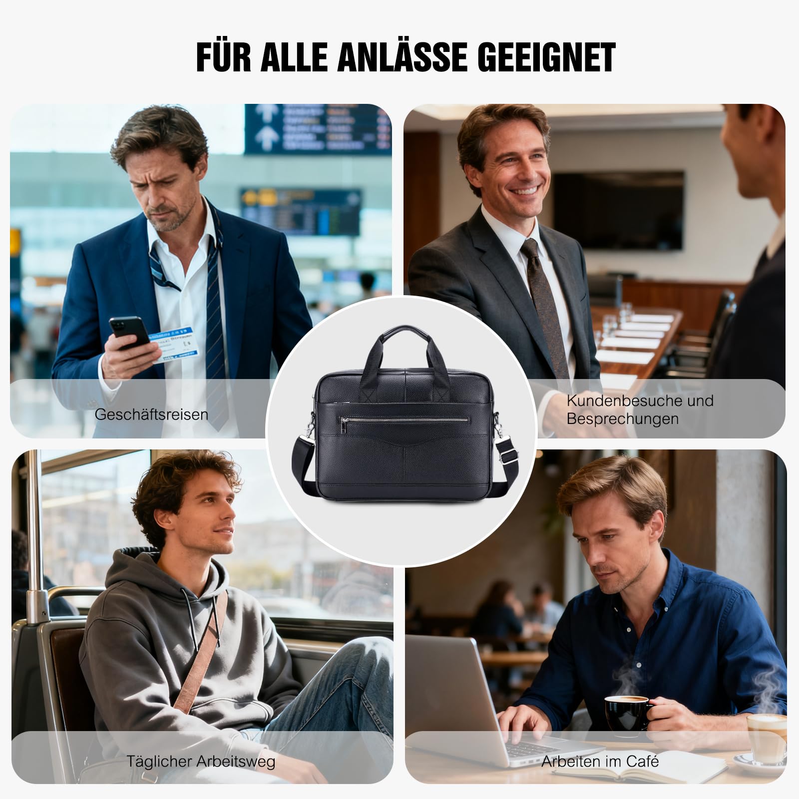 FANDARE Retro Leder Aktentasche Herren Business Henkeltasche Dokumententasche Geschäftstasche Messenger Handtasche Mappe Aktenkoffer Umhängetasche für Arbeit und Reisen Crossbody-Tasche