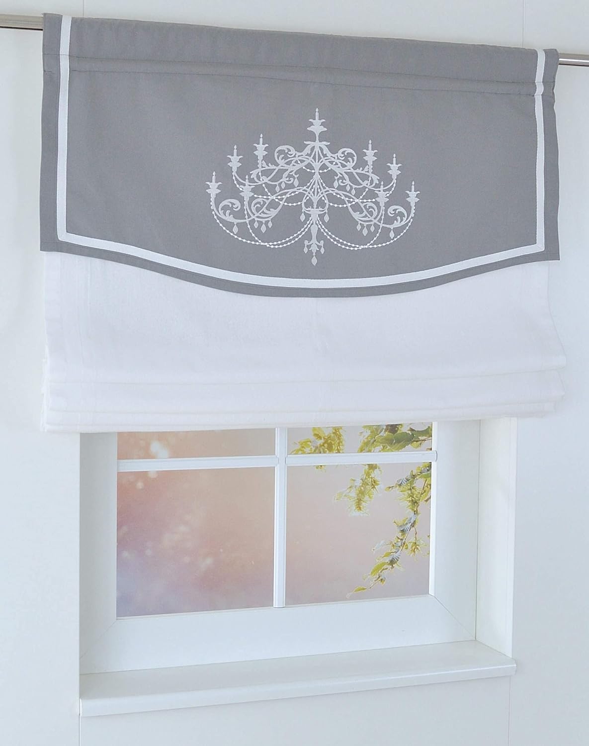 ESLIR Tenda A Pacchetto Con Passanti Per Cucina, Semitrasparente, 60x140 Cm, Bianca Con Motivo Onde Floreali, 1 Pezzo - 2