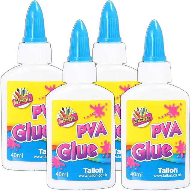 4X Squeezy Bottles of 40ml PVA Glue Art & Craft Kids Washable Safe & Non Toxic Adhesive No-Mess Lid