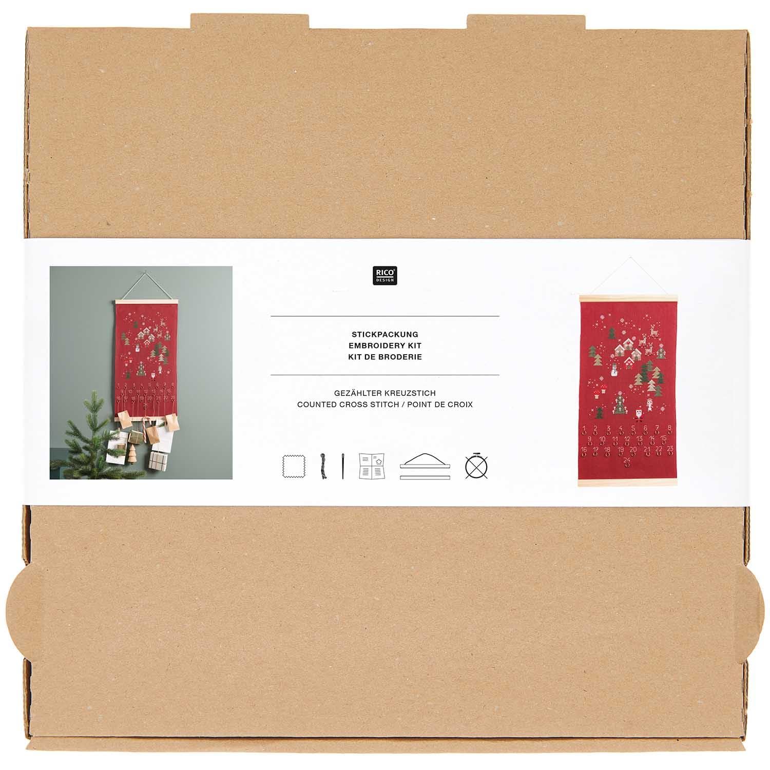 Stickpackung Gezählter Kreuzstich, Adventskalender, Weihnachtslandschaft, hängend, 30 x 54 cm