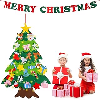 クリスマスツリー クリスマス 飾り 壁掛け ミニフェルトクリスマスツリー 30点飾り物 10mLEDライト DIY 飾り付け キッズクリスマスギフト