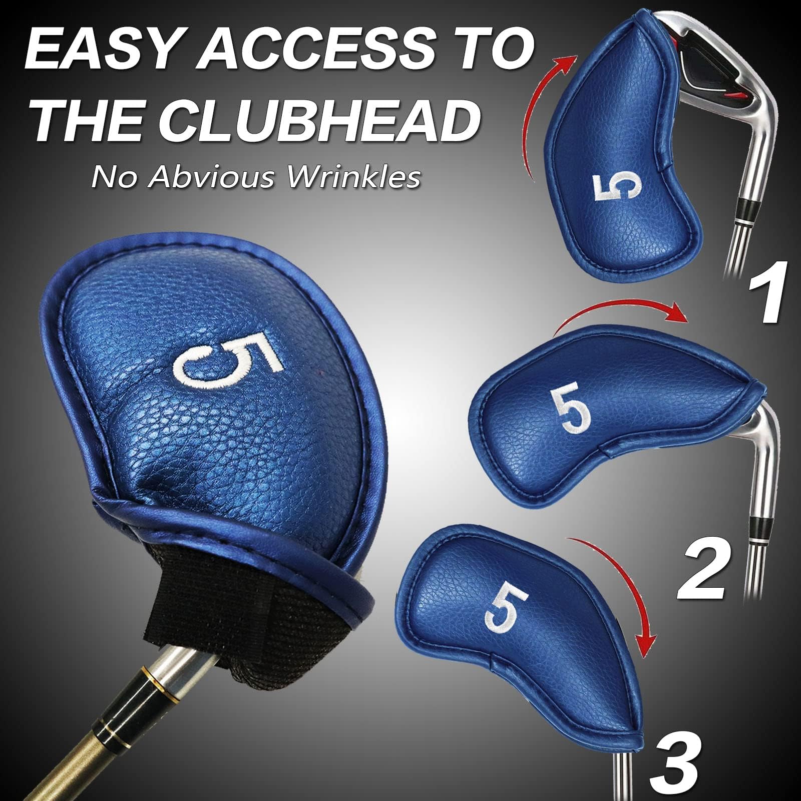 Golf Headcover Schlägerhaube Eisen Eisenkopfhüllen Kunstleder Iron Head Covers Value Set of 12 Rot Blau Schwarz Für Herren Damen