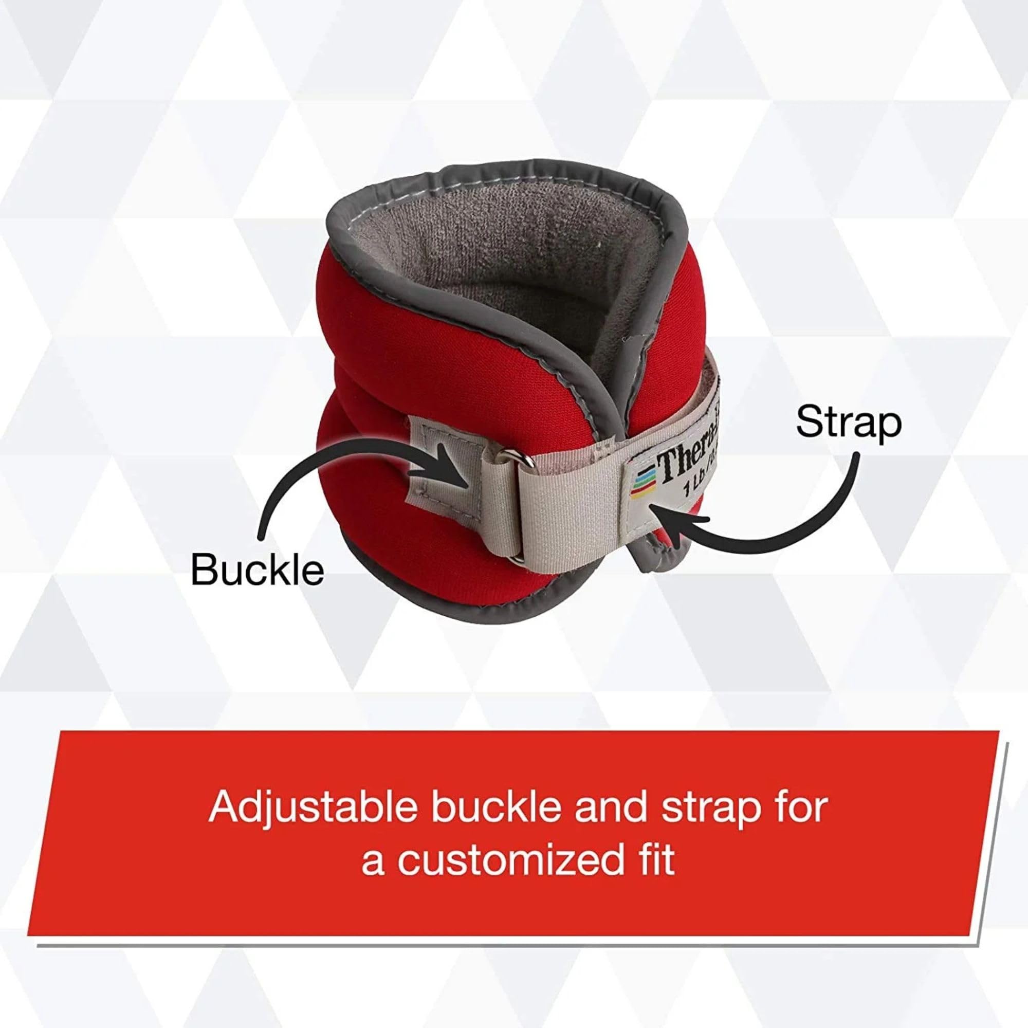 TheraBand Ankle Weights, Comfort Fit Wrist & Ankle Cuff Weight Set, Adjustable Walking Weights for Cardio, Home Workout, Ankle Strengthening & Physical Therapy, Red, 1 lb. Each, Set of 2, 2 Pounds