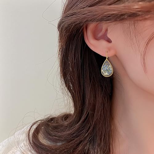 Miniatura 3 de Pressed Flower Earrings,Handmade Pressed Forget-me-not Flower Earrings for Women,Unique Resin Drop Dangle Plant Earrings Dry Flowers,perfect for