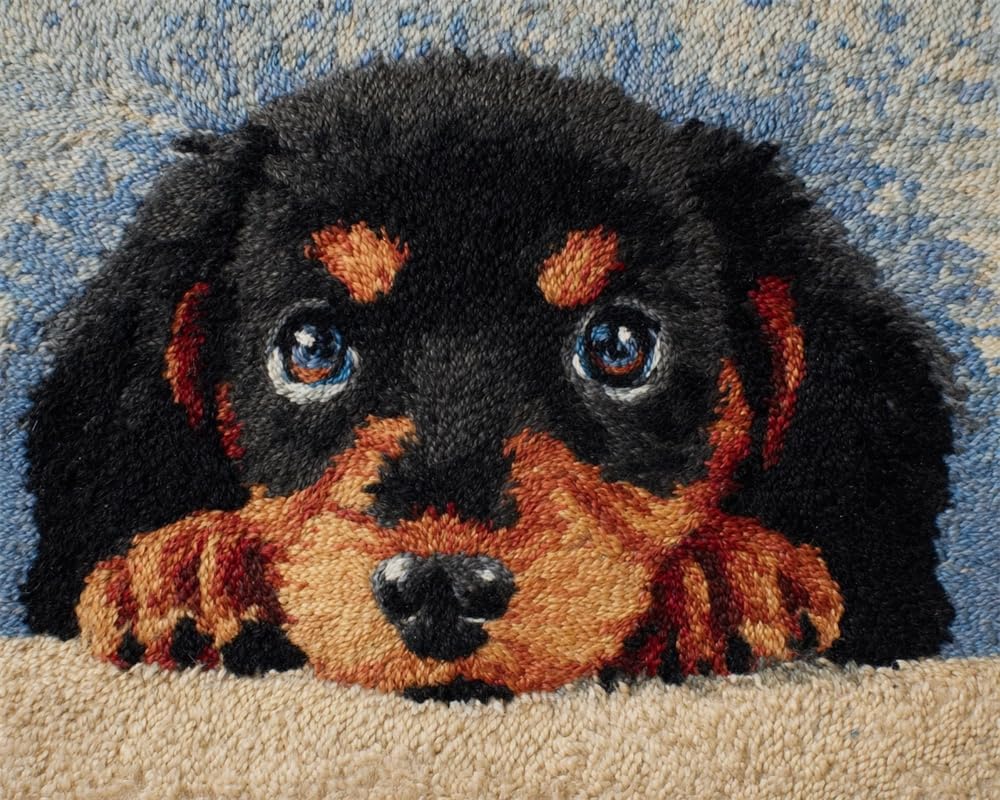 Kitquiver Latch Hook Kits for Adults Rug Cute Dachshund DIY Crochet Yarn Embroidery Handmade Needlework with Printed Canvas for Home Decoration 31X45In