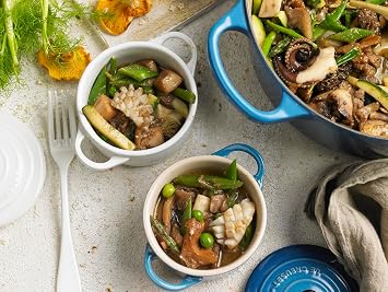 Le Creuset Stoneware Set of 4, 8 oz. Mini Cocottes with Cookbook, White