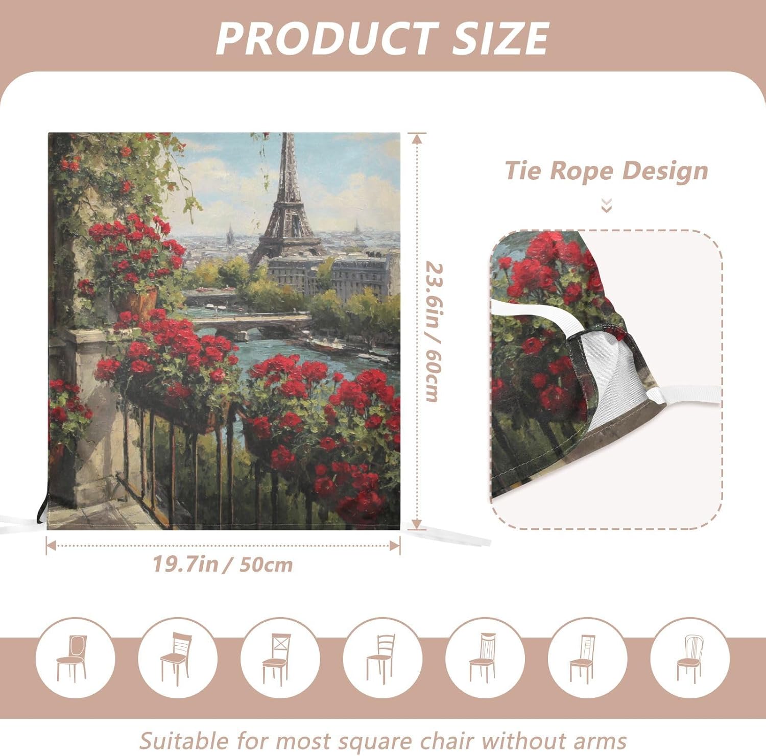 ALAZA Paris Eiffel Tower View Red Roses Chair Back Cover Set of 6, Washable Reusable Removable Chair Slipcovers Decorative Chair Cover for Home Kitchen Wedding Party
