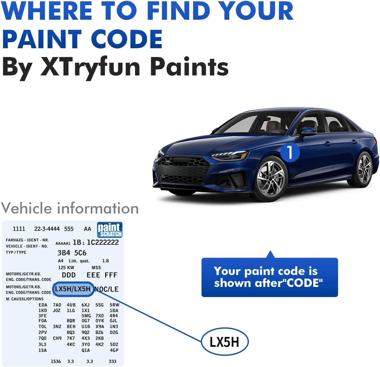 LX5R Moonlight Blue Touch Up Paint Compatible with Audi, DIY Car Paint Scratch Repair, Quick & Easy Fix Automotive Scratch Repair for Q5/Q7/A3/A4/A5/A6/A7/A8/S4/S5/S6/S7/S8/SQ5/TT/TTS