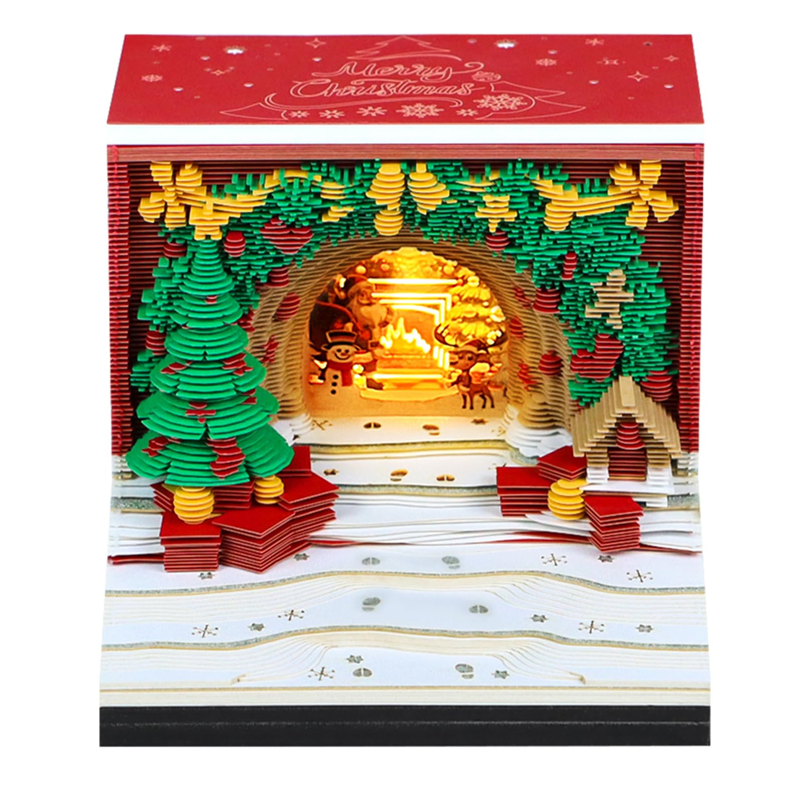3D Memo Pad Time Piece Calendar 2027, 3D Tear-Off Art Desk Calendar 2027, Creative 3D Memo Pad Paper Art Tree House DIY Paper Carving Decoration (Christmas Arch)