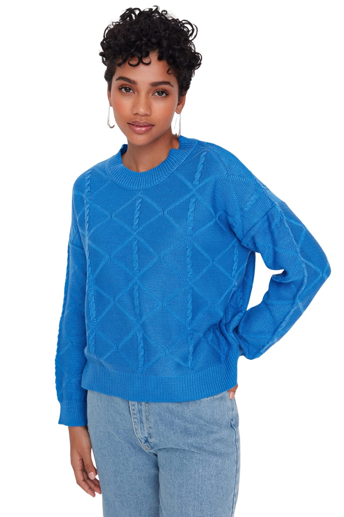 Trendyol Women Regular Basic Crew Neck Knitwear Sweater Blue